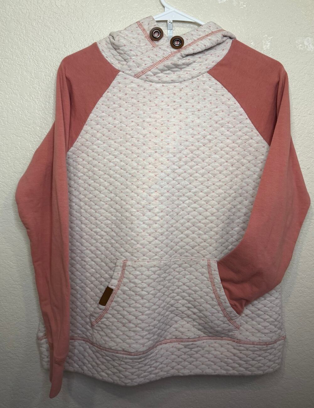 Maurices Women's Quilted Cowl Neck Hoodie Size M Coral/Oatmeal